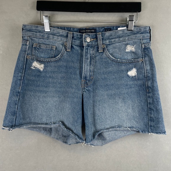 Lucky Brand Pants - Lucky Brand Womens Boyfriend Short Medium Wash Distressed Denim Cutoff Size 6/28